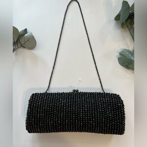 Chic Black Beaded Evening Clutch